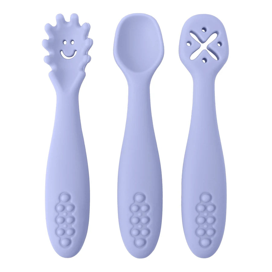 Joy_3PCS Silicone Spoon Fork For Baby Utensils Set Feeding Food Toddler Learn To Eat Training Soft Fork Cutlery Children's Tableware