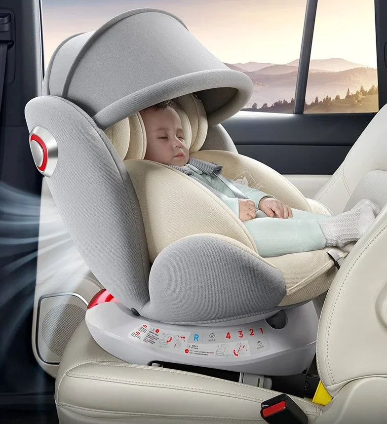 Little one _360° Rotating Child Car Safety Seat 0-12 Years Old Growth Safety Seat with Footrest and Sunshade ISOFIX Steel Interface