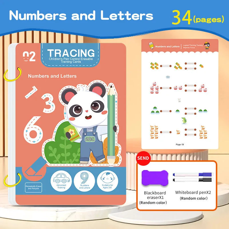 Kids Reusable Tracing Workbook – Early Learning Writing & Drawing Book with Erasable Pen