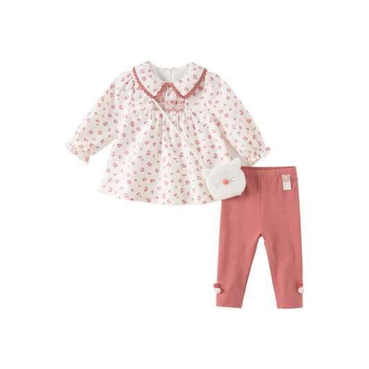Flowry_ Pink Leopard Print Girls Blouse + Pants