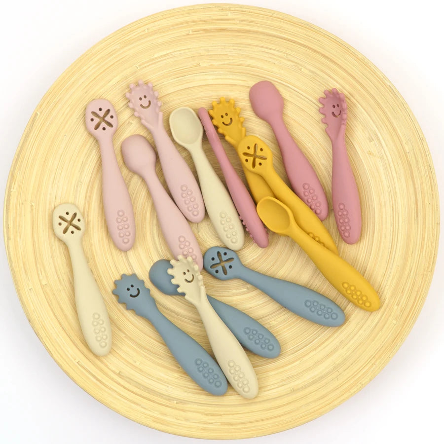 Joy_3PCS Silicone Spoon Fork For Baby Utensils Set Feeding Food Toddler Learn To Eat Training Soft Fork Cutlery Children's Tableware