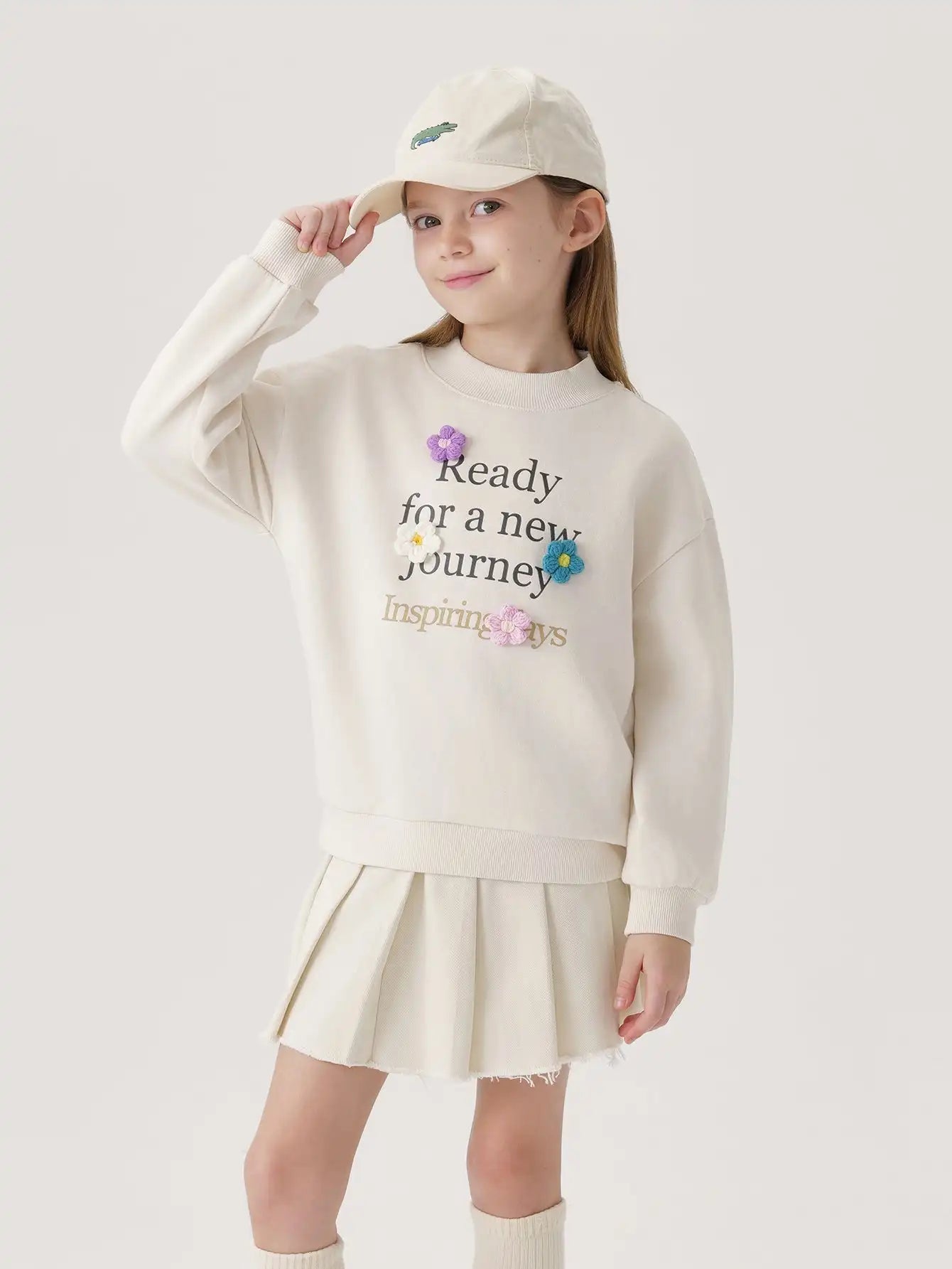 MARY_ Girls 3D Flower Loose Long Sleeve Sweatshirt