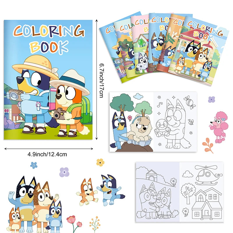 6/12/24pcs Bluey Bingo Anime Figure Coloring Drawing Book