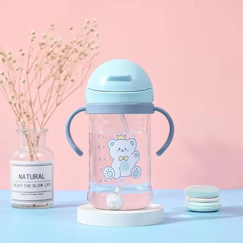 Joy_350ml Baby Bottles Drinking Cup Feeding Bottle with Straw Gravity Ball Wide-Caliber Kids Drinking Milk Water Dual-Use Bottle