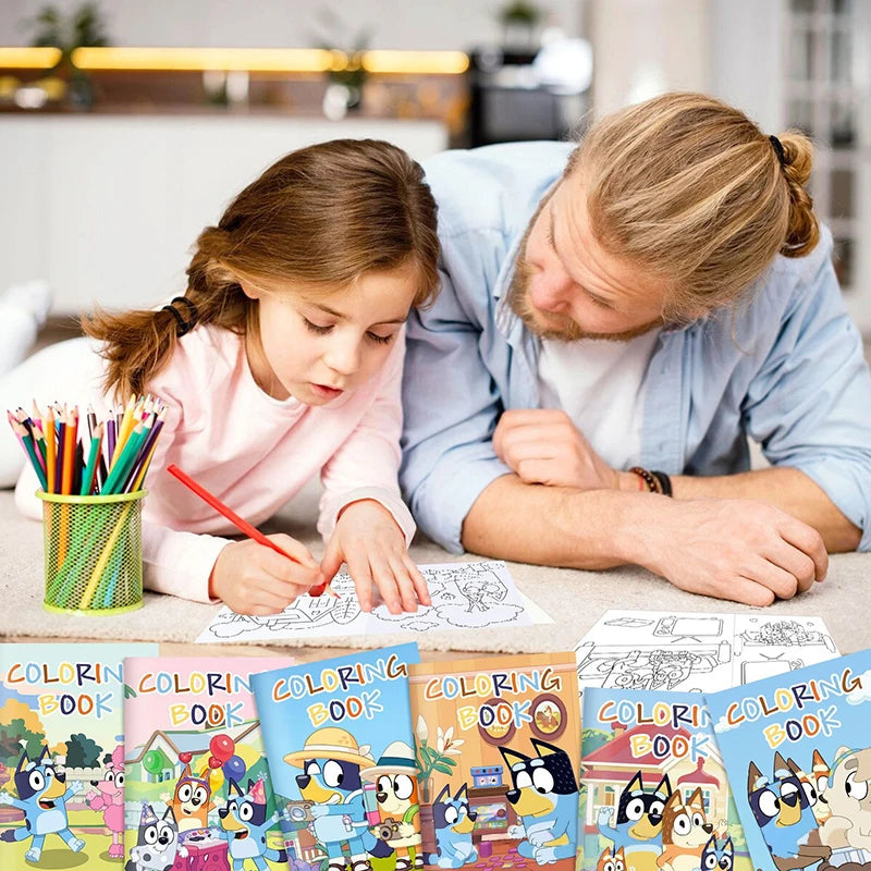 6/12/24pcs Bluey Bingo Anime Figure Coloring Drawing Book
