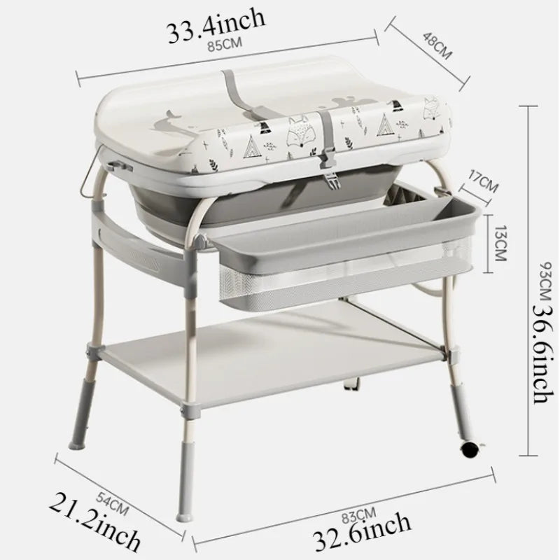 Bird _Baby Changing Table with Bathtub 2 in 1 Portable Foldable Infant Diaper Changing Table with Storage Tray 2 Wheels Anti-rollover