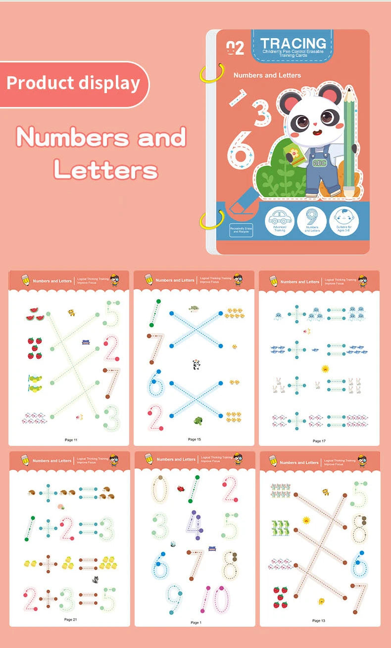 Kids Reusable Tracing Workbook – Early Learning Writing & Drawing Book with Erasable Pen