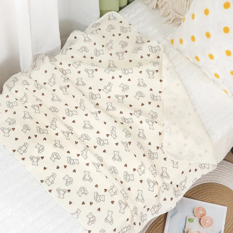 Joy_Cotton Muslin Cute Cartoon Printing Baby Swaddle Blanket