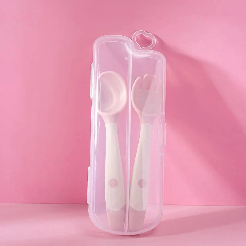 Little one_Bendable Twist Baby Fork And Spoon Set Learn To Eat Training Tableware Silicone PP Soft Spoon Soft Bendable