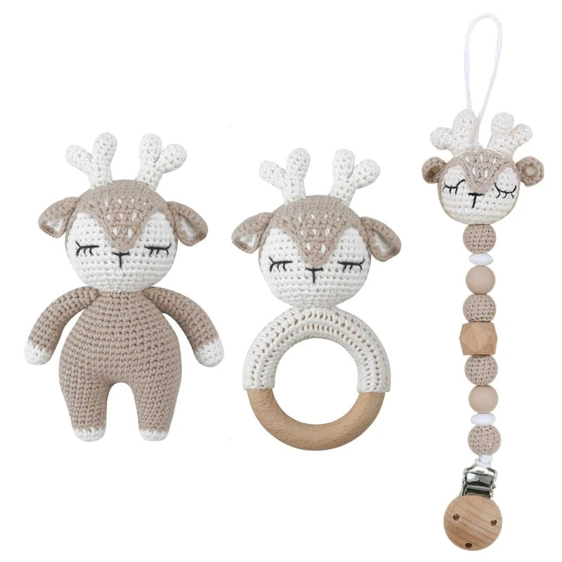 Joy_ Baby Pacifier Clips Teething Bracelets Crochet Elk Soother Holder Chain