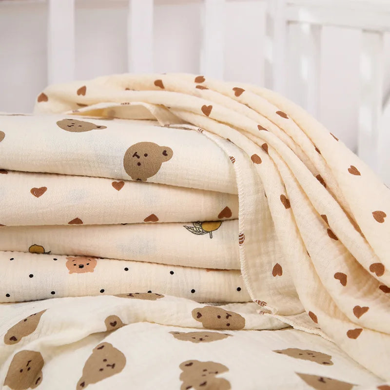 Joy_Cotton Muslin Cute Cartoon Printing Baby Swaddle Blanket