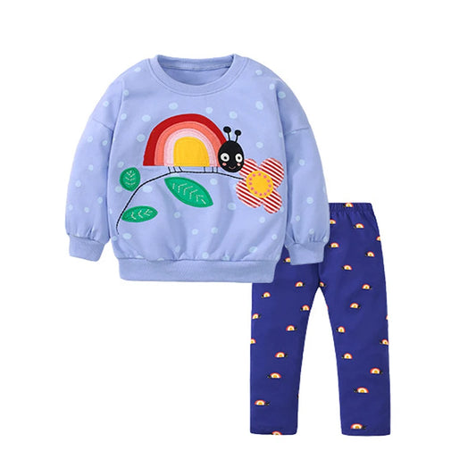 Little kid_ Baby Girls Cotton Cartoon Rainbow Snail Hoodie Sets