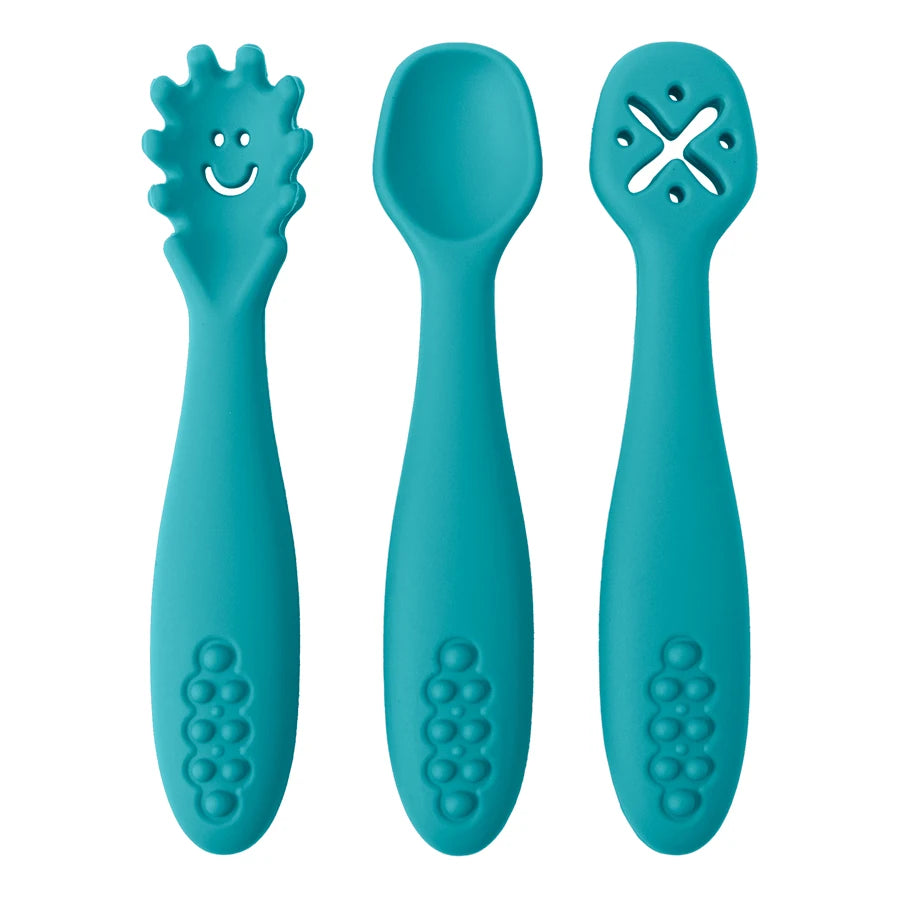 Joy_3PCS Silicone Spoon Fork For Baby Utensils Set Feeding Food Toddler Learn To Eat Training Soft Fork Cutlery Children's Tableware