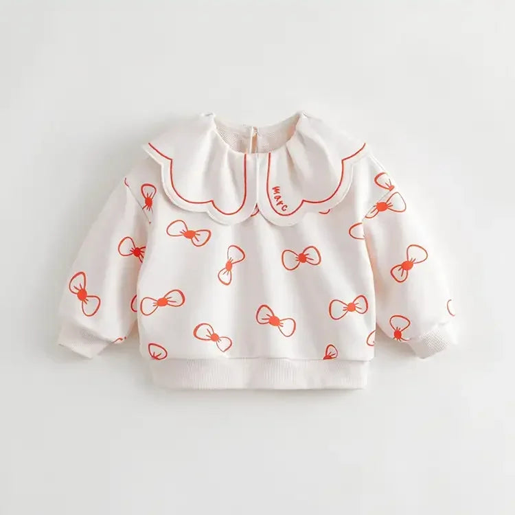 JOY _Baby Girls Lapel Collar Jacquard Print Sweatshirts for Spring & Autumn