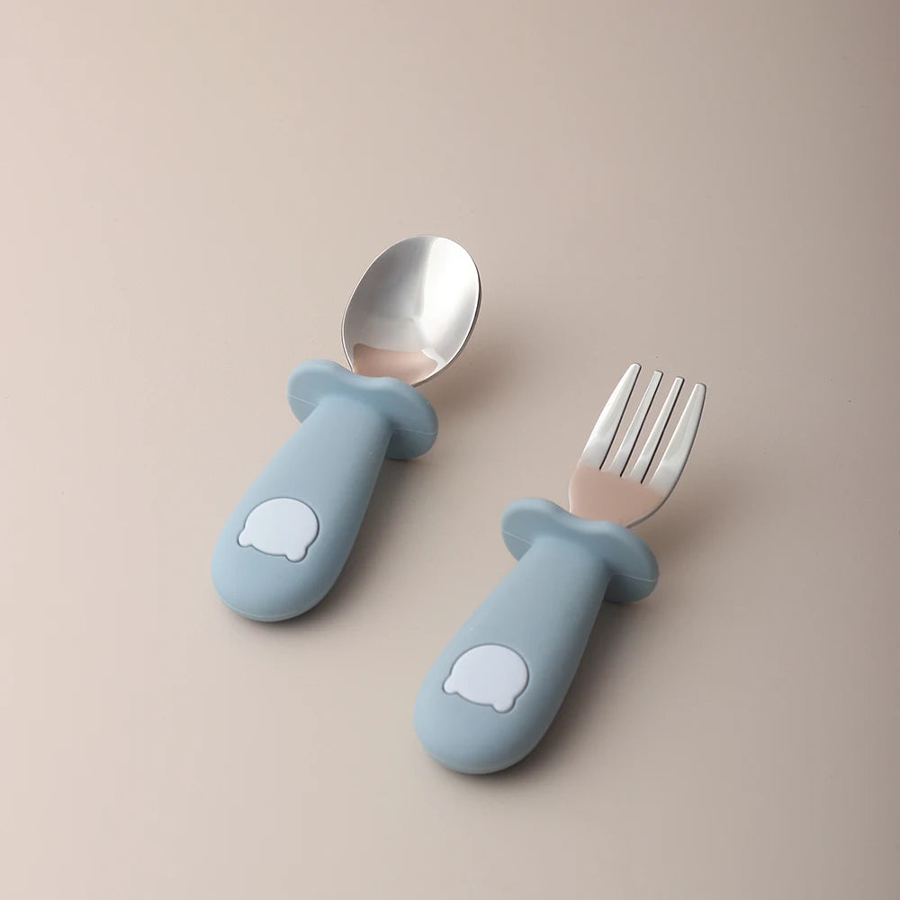 Bird_Baby panda shape silicone spoon and fork stainless steel baby feeding spoon