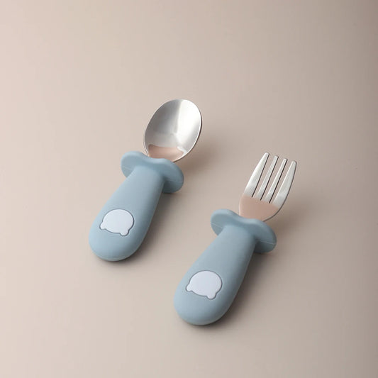 Bird_Baby panda shape silicone spoon and fork stainless steel baby feeding spoon