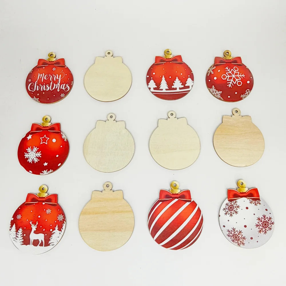 12pcs/set Red and White Wooden Christmas Ball Ornament