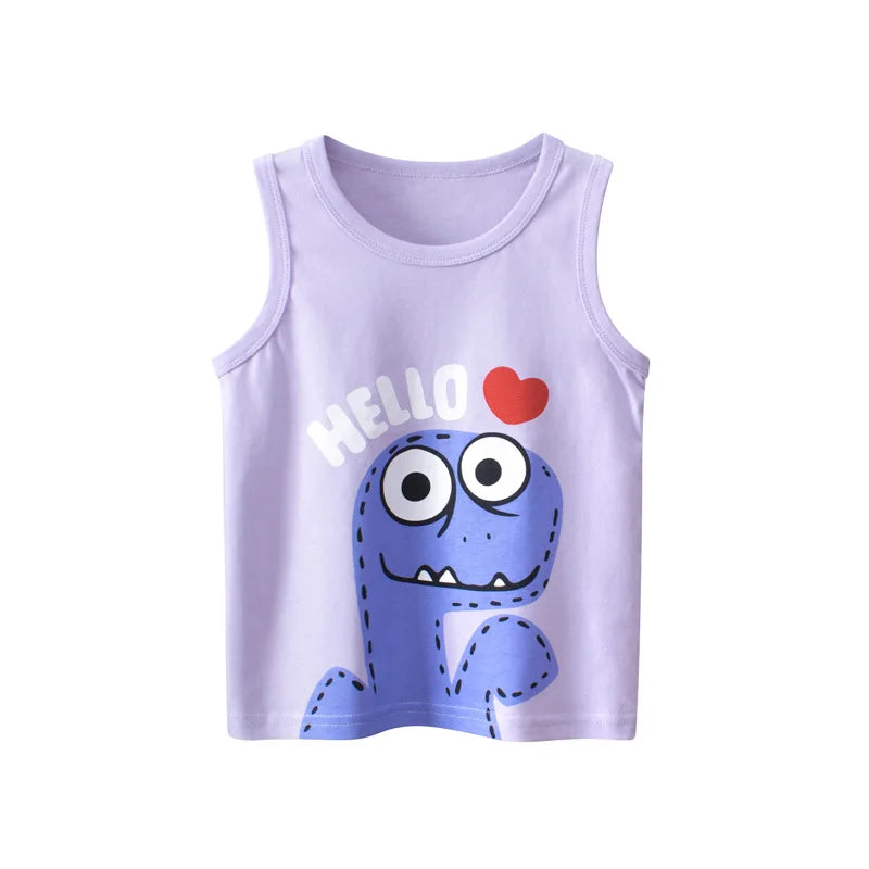 JOY_ Children Vests for girls &boys Clothing 100% Cotton Dinosaur Cartoon Sport Causal Tank Tops
