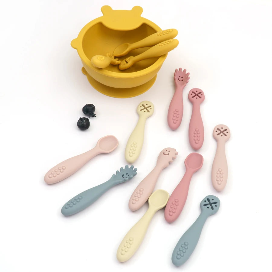 Joy_3PCS Silicone Spoon Fork For Baby Utensils Set Feeding Food Toddler Learn To Eat Training Soft Fork Cutlery Children's Tableware
