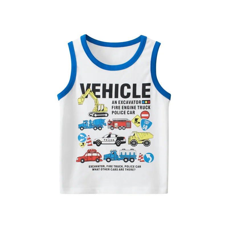 JOY_ Children Vests for girls &boys Clothing 100% Cotton Dinosaur Cartoon Sport Causal Tank Tops