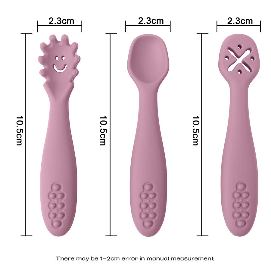 Joy_3PCS Silicone Spoon Fork For Baby Utensils Set Feeding Food Toddler Learn To Eat Training Soft Fork Cutlery Children's Tableware