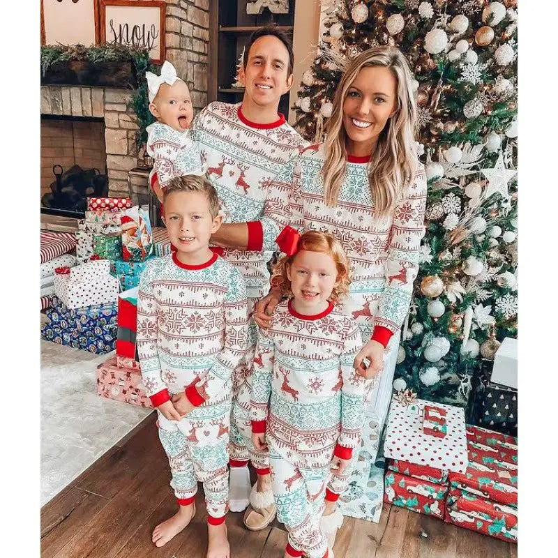 Family Christmas Pajamas Mom Dad Kids Matching Clothing Set Baby Romper Pjs