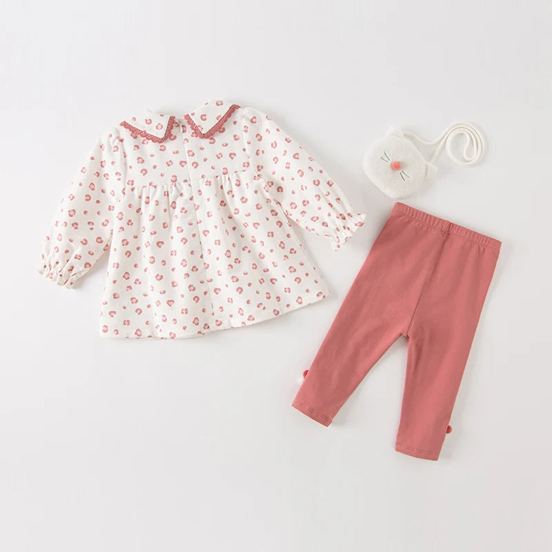 Flowry_ Pink Leopard Print Girls Blouse + Pants