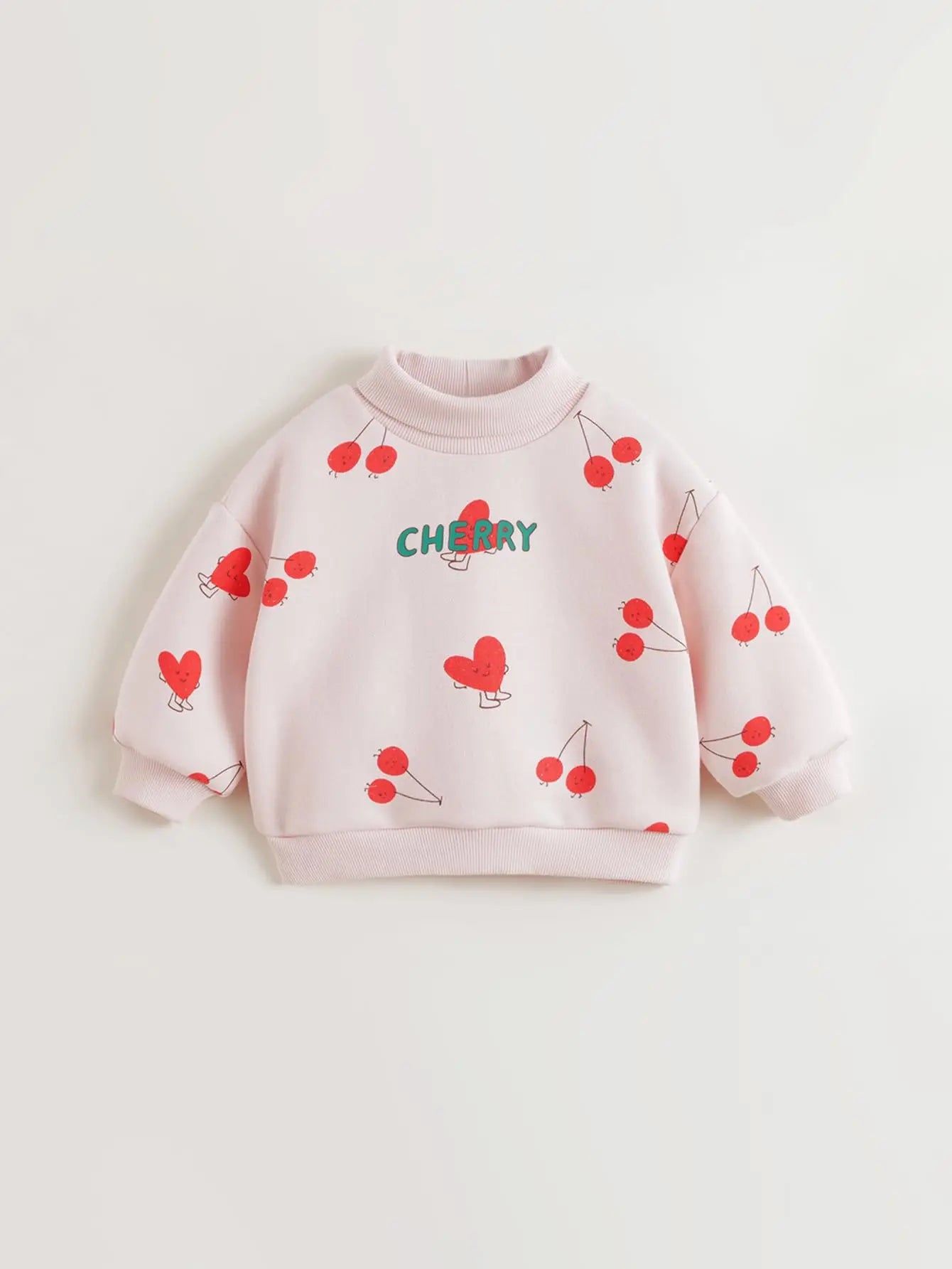 PRETTY_ Girls Cartoon Printed Padded Ribbed High Neck Sweatshirt