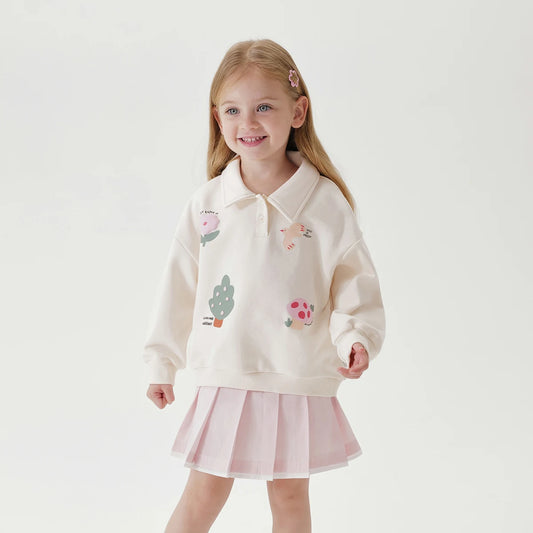 JOY_Girls Fashion and Fun Cartoon Polo Sweatshirt