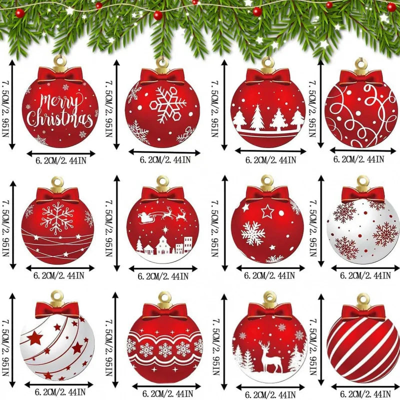 12pcs/set Red and White Wooden Christmas Ball Ornament