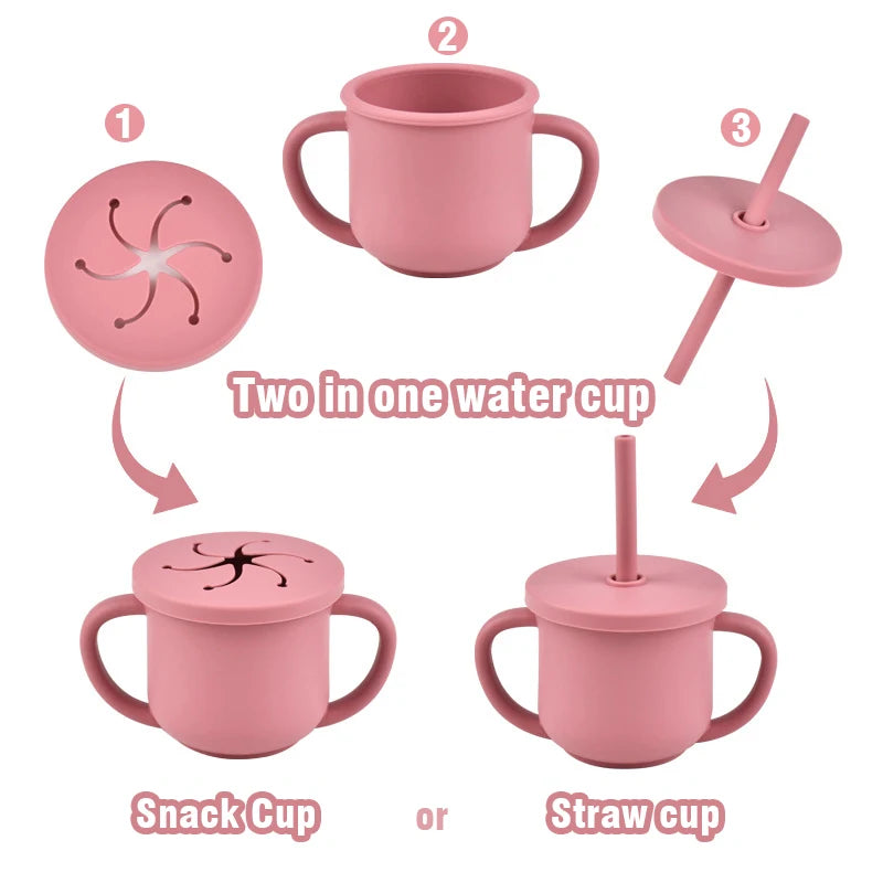 JOY_9PCS/Set BPA Free Silicone Baby Feeding Set Sucker Bowl Divided Dinning Plate Straw Cup Spoon Fork Adjustable Bib Children Dishe