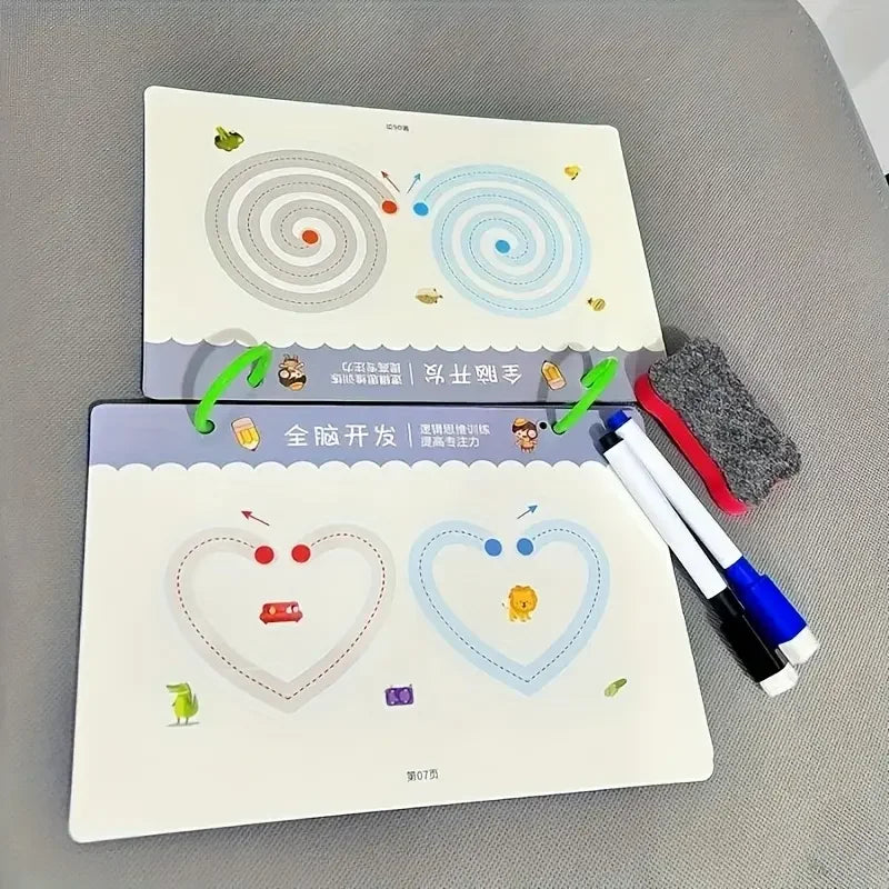 36-Page Reusable Workbook - 2 Pens + Eraser, Erasable Stickers for Kids' Drawing & Control, New Year & Christmas Gift