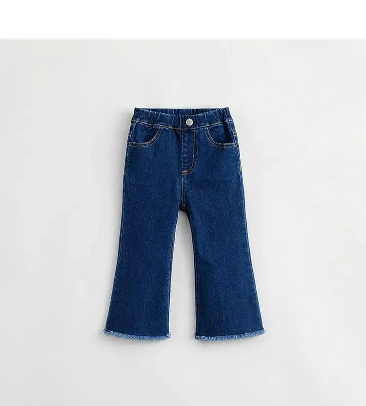MARY_ Girls Slim Stretch Denim Flared Pants
