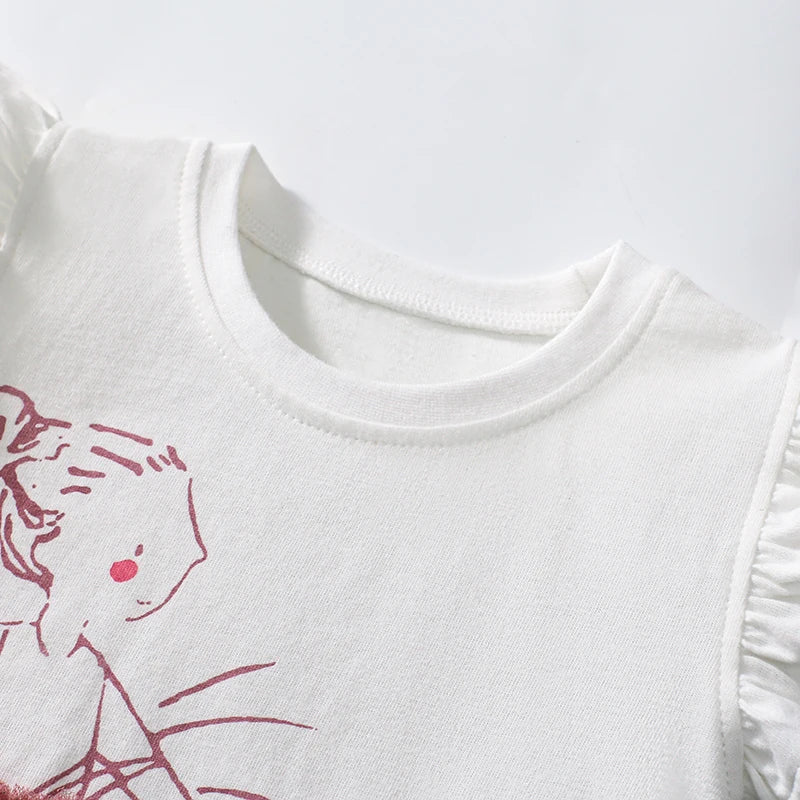 Little one_ Baby Girls Children's Clothing  Summer Clothes Toddler Lotus Leaf SleeveCartoon Ballet T Shirts
