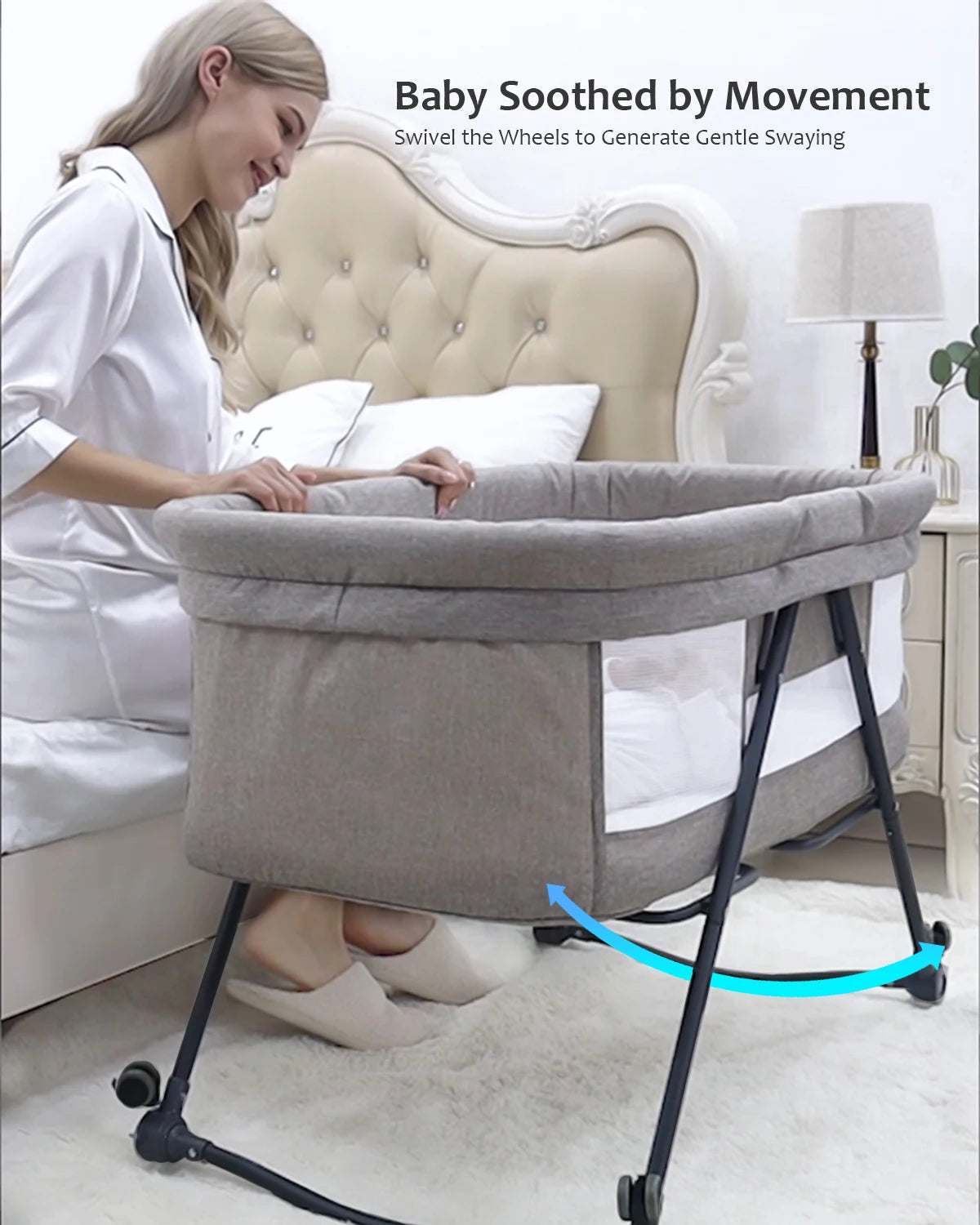 Joy_Baby Grab-and-go Travel Cot  with Mattress & Silent Wheels
