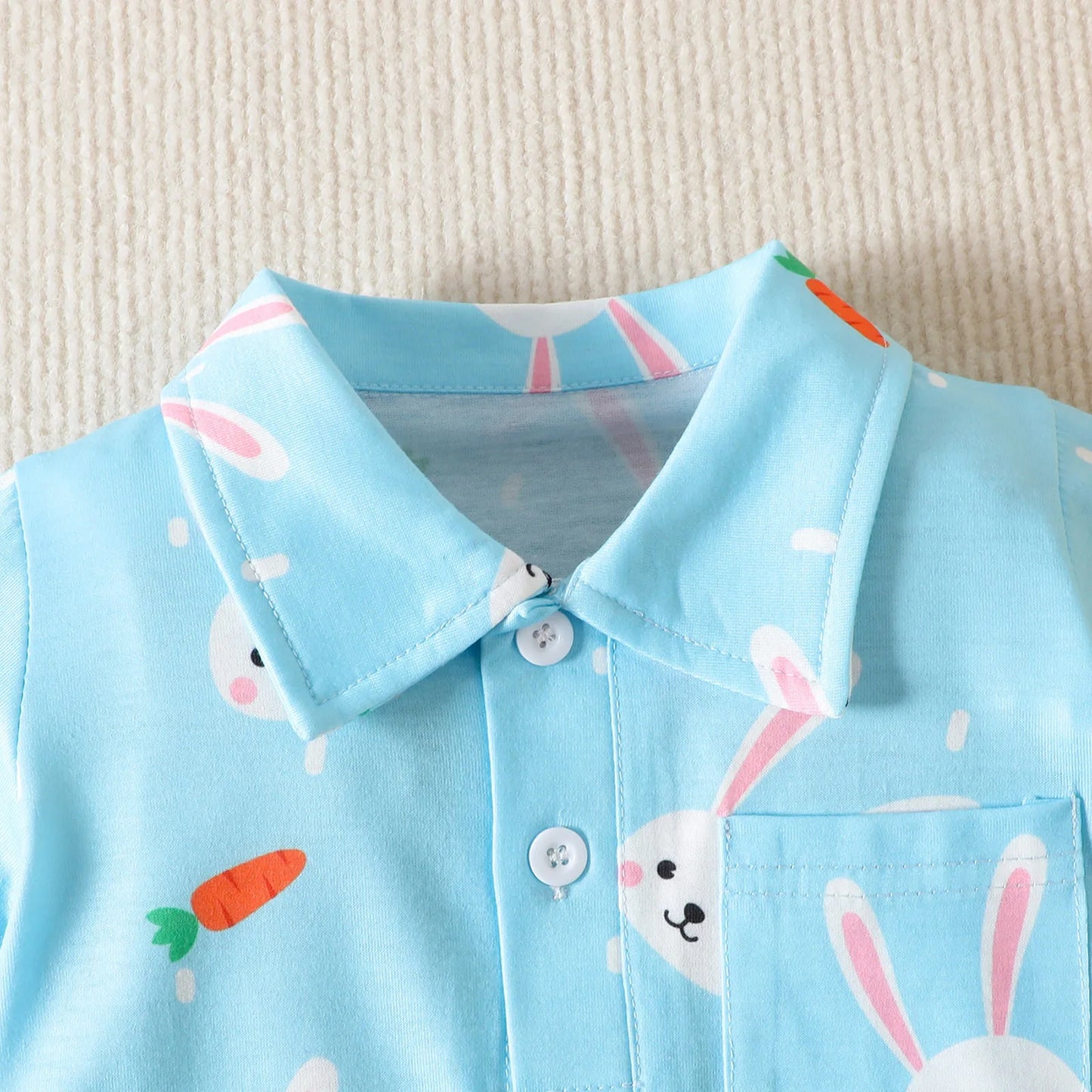 SUNNY_Boys Polo Shirts Short Sleeve Blue Cartoon Rabbit Print Kids Tops