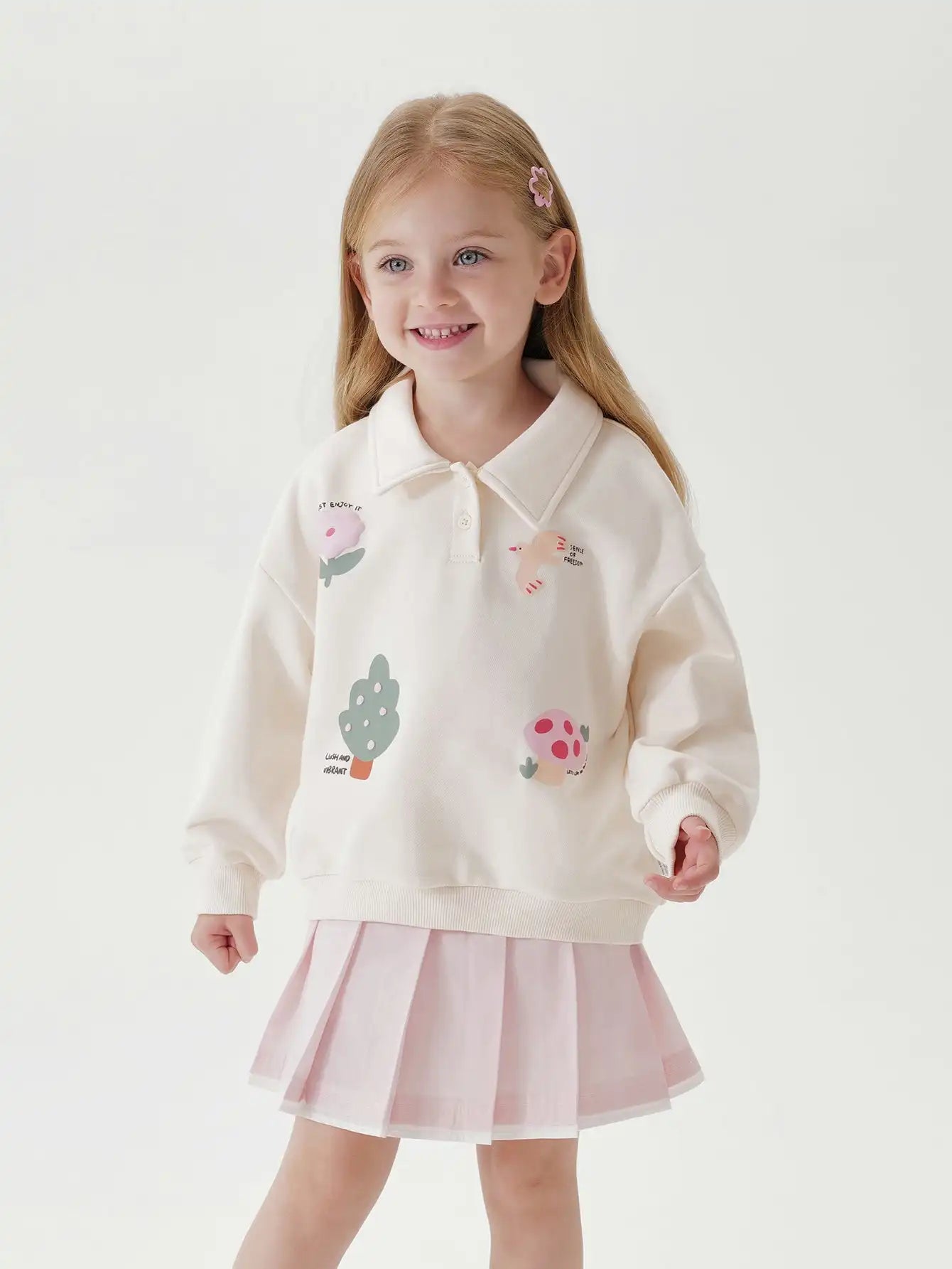 JOY_Girls Fashion and Fun Cartoon Polo Sweatshirt
