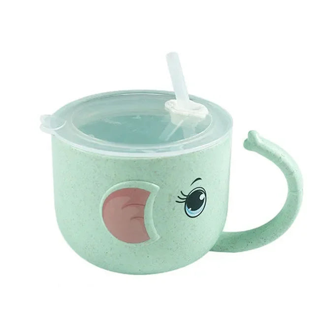 Bird_Baby Learning Water Cup Cartoon Elephant Shape Water Glass Leak-proof Baby Water Cup Bottle With Straws Children's Training Cup