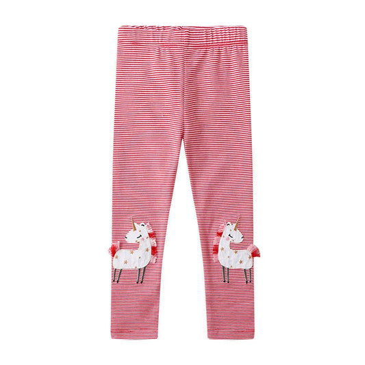Bird_ New Girls Leggings Pants  Unicorns Embroidery Striped Children's Clothing Skinny