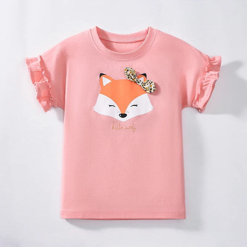 Little one_ Baby Girls Children's Clothing  Summer Clothes Toddler Lotus Leaf SleeveCartoon Ballet T Shirts