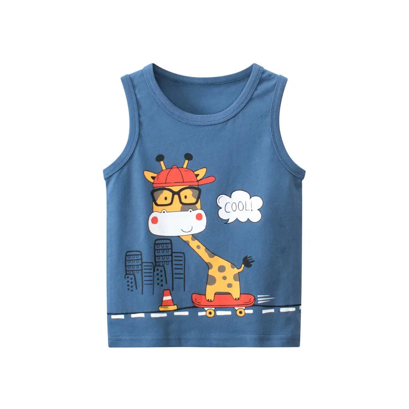 JOY_ Children Vests for girls &boys Clothing 100% Cotton Dinosaur Cartoon Sport Causal Tank Tops