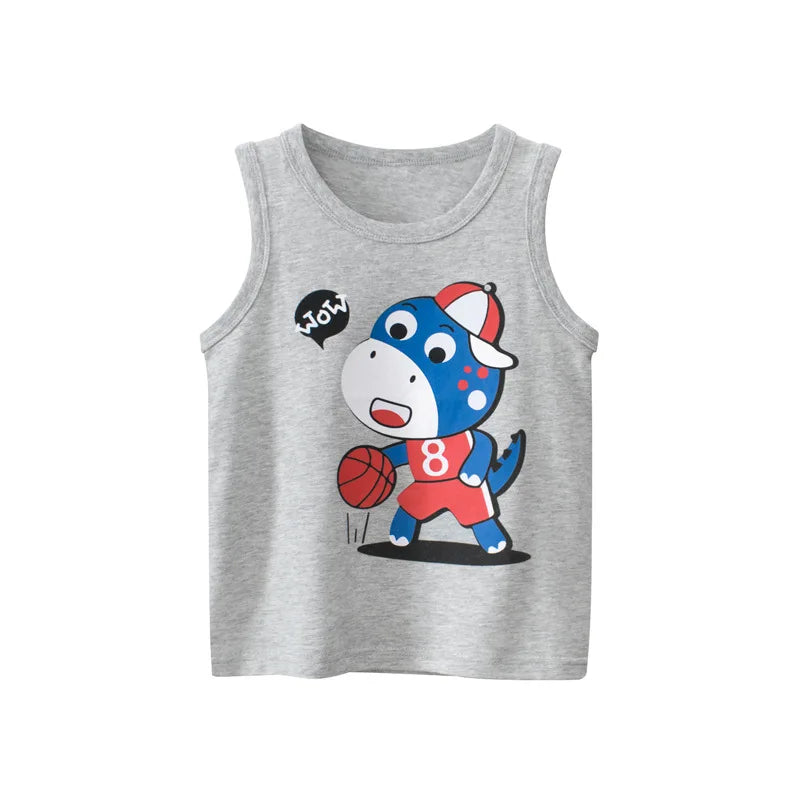 JOY_ Children Vests for girls &boys Clothing 100% Cotton Dinosaur Cartoon Sport Causal Tank Tops