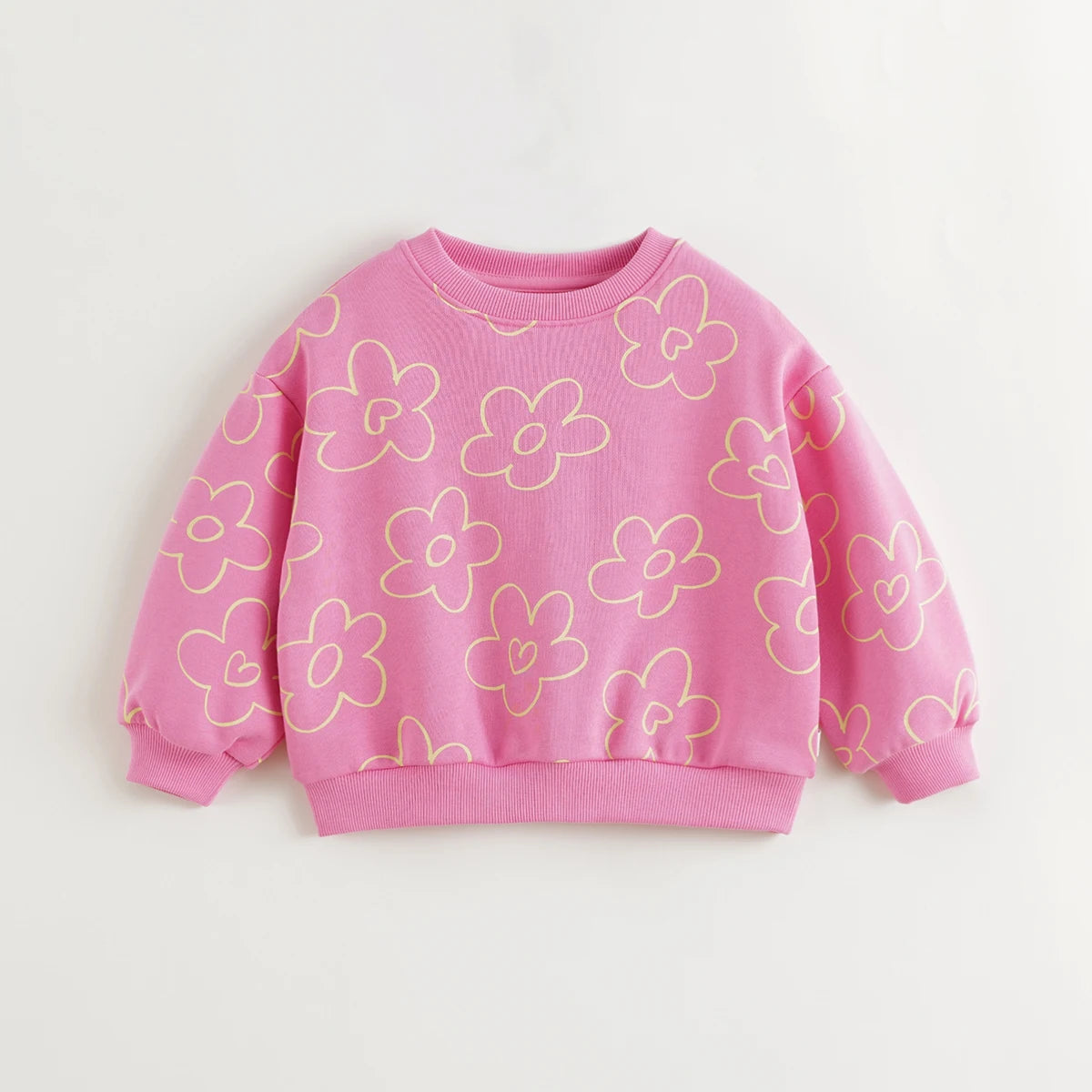 PRETTY_ Girls Loose Fit Heart Flower Sweatshirt Soft Ribbed Crew Neck Tops