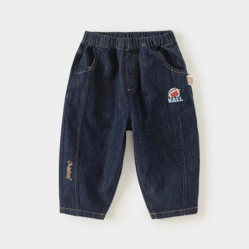 JOY_  Children Pants Solid Color Straight Jeans