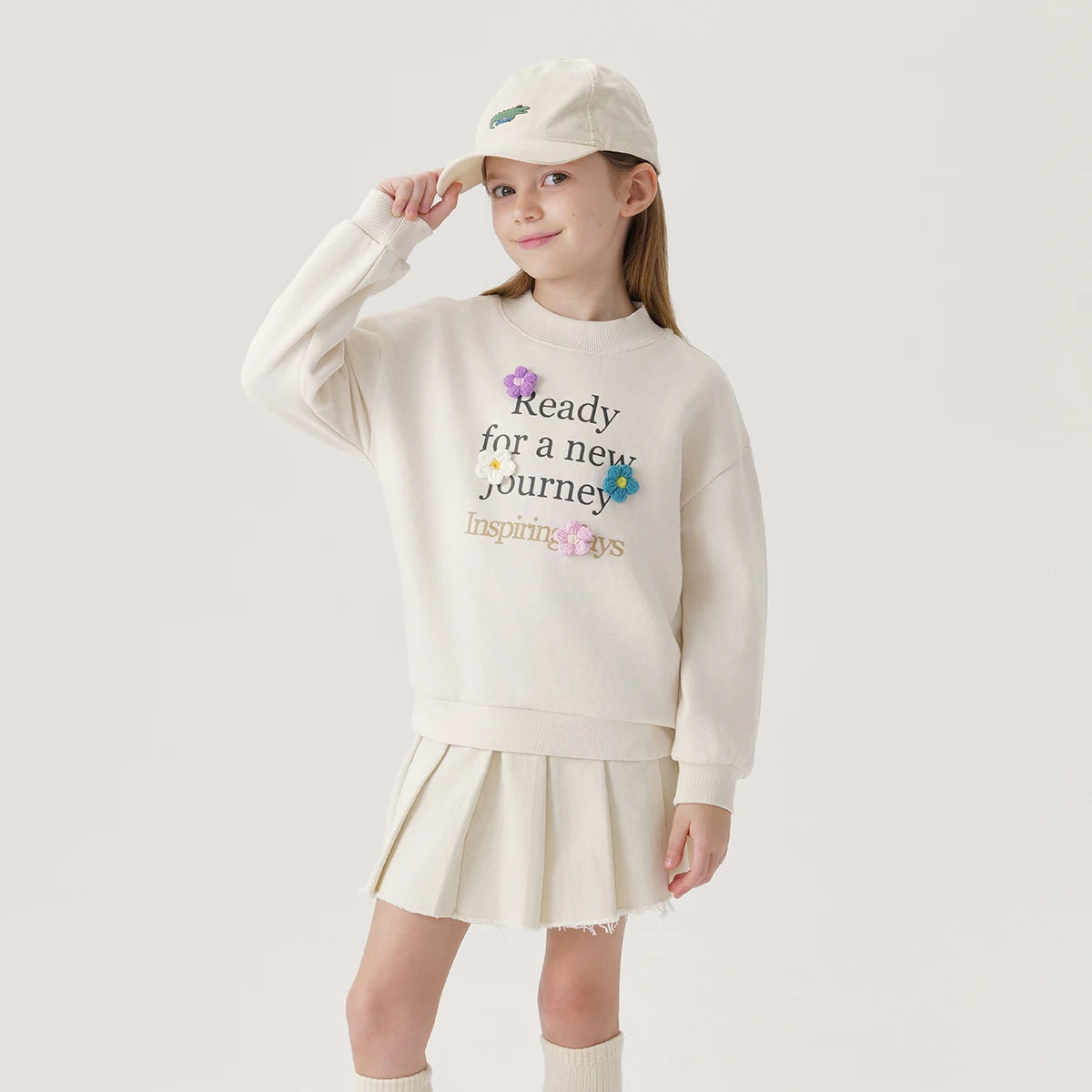 MARY_ Girls 3D Flower Loose Long Sleeve Sweatshirt