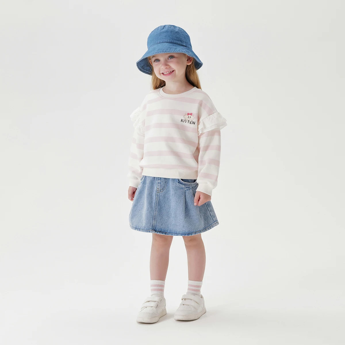 JOY_ Girls Fashions Sweet Lace Sleeve Soft Stretchy Stripe Sweatshirt