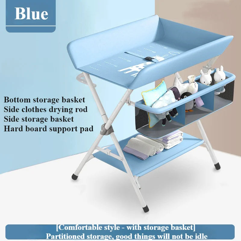 Baby land _Portable Baby Changing Table for Nursery Height Adjustable Foldable Diaper Table with Swivel Wheels Drying Rack Large Storage
