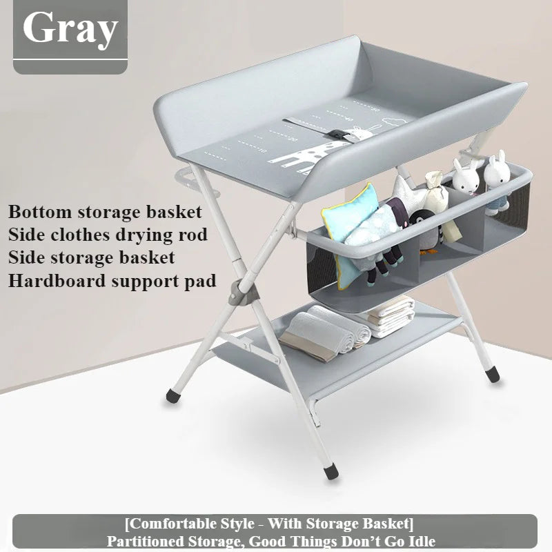 Baby land _Portable Baby Changing Table for Nursery Height Adjustable Foldable Diaper Table with Swivel Wheels Drying Rack Large Storage