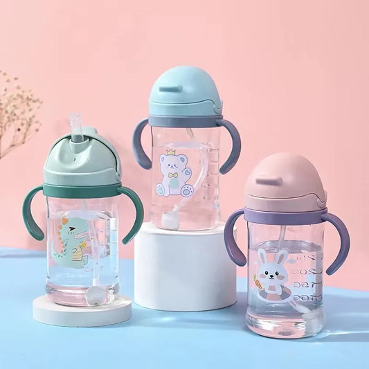Joy_350ml Baby Bottles Drinking Cup Feeding Bottle with Straw Gravity Ball Wide-Caliber Kids Drinking Milk Water Dual-Use Bottle