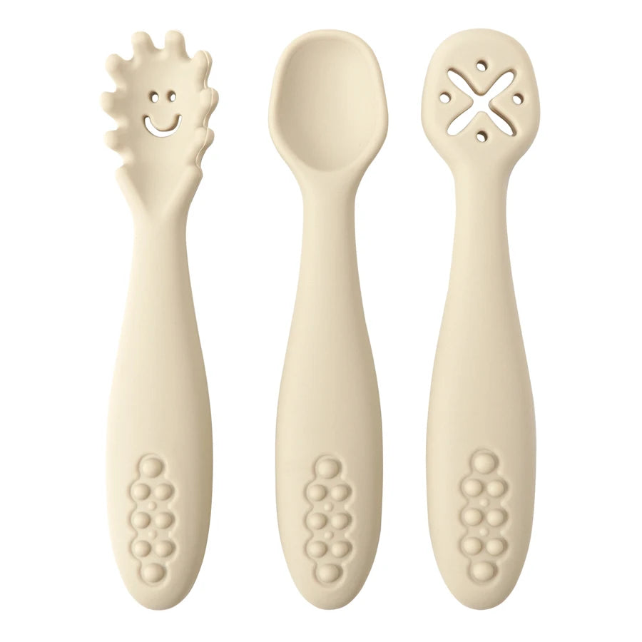 Joy_3PCS Silicone Spoon Fork For Baby Utensils Set Feeding Food Toddler Learn To Eat Training Soft Fork Cutlery Children's Tableware
